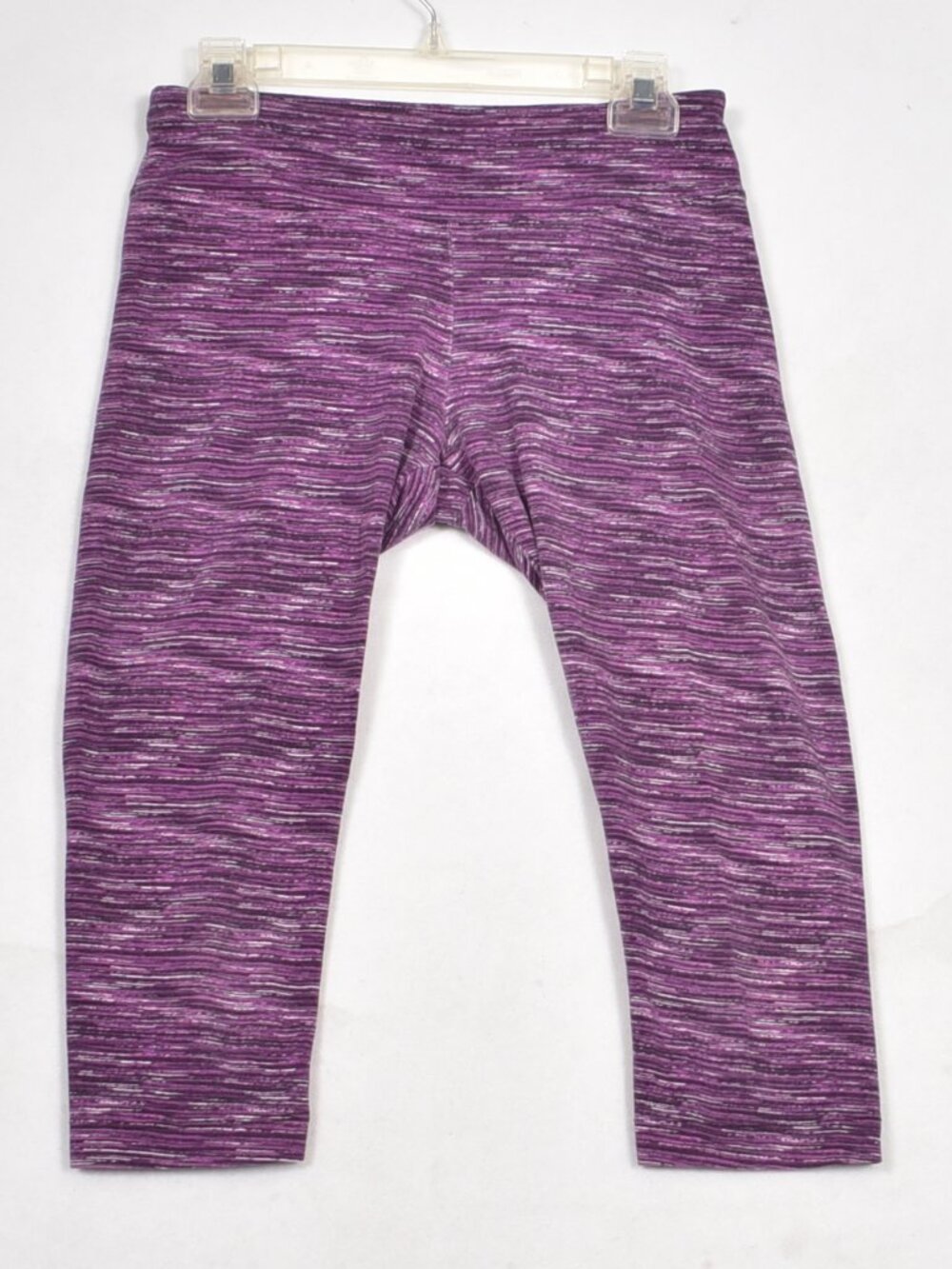 BALLY TOTAL FITNESS YOGA PANTS Women's Medium Capri Purple Black Striped Heather